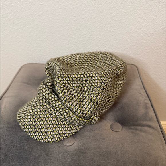 Dey Newsboy Cap Green and Mustard Tweed Houndstooth - Picture 2 of 4